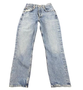 Agolde Jeans 24 Riley vita alta dritto ritagliato lavaggio medio bottoni mosca - Foto 1 di 10