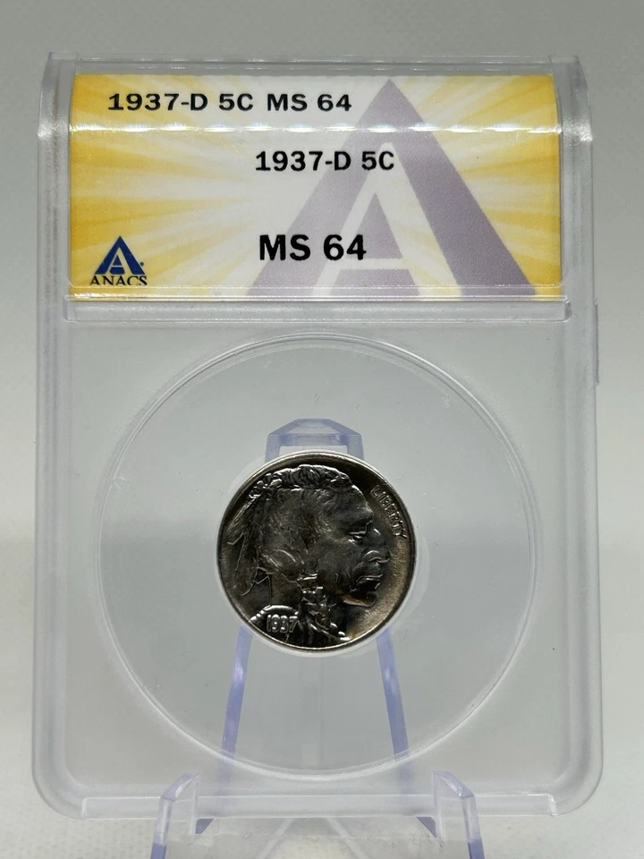 1937-D Buffalo 5c MS64 ANACS Certified ✨💯🇺🇸 Brilliant ✨ - Image 1 of 3