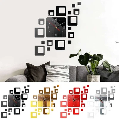 Mirror Surface Large Wall Clock 3D Modern DIY Sticker Home Decor Art Design Big - Image 1 of 4