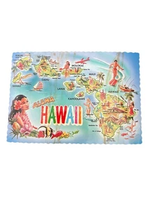 Cartoon Map of Hawaii Vintage Postcard Unposted - Picture 1 of 2