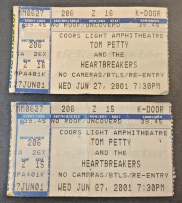 Lot/2 Tom Petty Heartbreakers Concert Ticket Stub 2001 Coors Light Wilkes-Bar Pa - Image 1 of 4