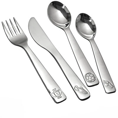 Kinderbesteck KIKKER Fußballmotiv Edelstahl 4teilig ideal als Geschenk - Bild 1 von 4