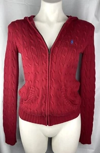 Y2K Ralph Lauren Sport blu etichetta maglia cavo maglione giacca bordeaux S - Foto 1 di 16