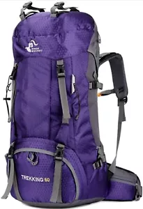 60L wasserdichter leichter Wanderrucksack mit Regenschutz, Outdoor lila - Bild 1 von 4