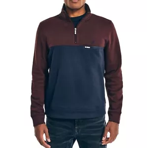 Nautica Men's Mock Neck Knit Active Quarter Zip Pullover Sweater blue or Red - Picture 1 of 7