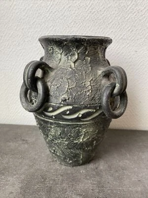 Ancien vase Pot Terre Cuite Patiné Vert Gris Amphore Deco  - Photo 1/4