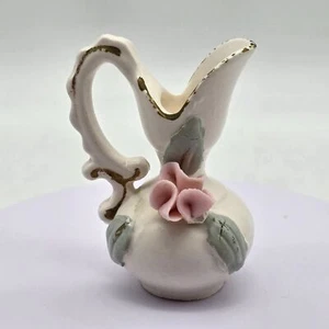 Enesco Mini Floral Satin Creamer Pitcher Ceramic Porcelain  2.75 in Gold Gilt   - Picture 1 of 7