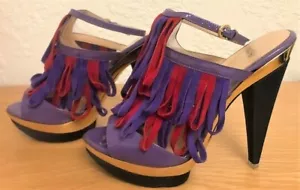 Francesca Mambrini Purple & Red Fringe Ankle Strap Platform Sandal - Picture 1 of 10