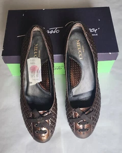 Sesto Meucci Women Patent Leather Brown Flats Ballet Shoes 9.5 M Made in Italy - Picture 1 of 9