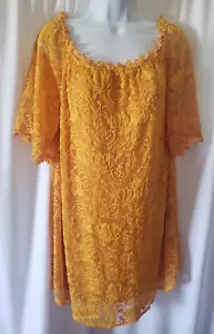 Miholl Damenkleid Senfgelb Blumenmuster Spitze gefüttert Boho auf oder ab Schulter M - Bild 1 von 8