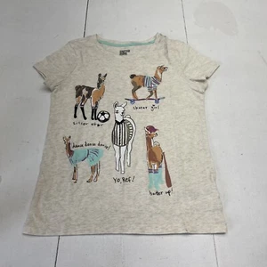 Spotted Zebra Beige Llama Print Short Sleeve T-Shirt Girls Size Large (10) - Picture 1 of 7