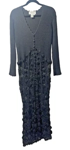 Rickie Freeman Teri Jon MAXI CROCHETED Rib Knit Wool Black Sweater Sz SMALL - Picture 1 of 12