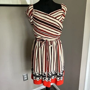 Anna Sui for Target black and red striped 100% silk off shoulder dress large - Picture 1 of 7