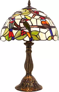 Tiffany Table Lamp Mix Color Stained Glass Bedside Lamp Double Birds Reading Des - Picture 1 of 8