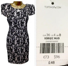 Topshop Black Nude Lace Dress 8 Short sleeve Party Occasion Evening Wedding