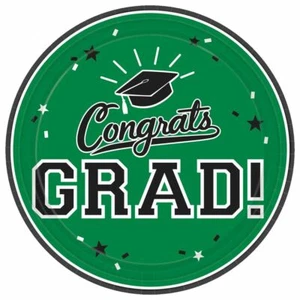 Green 18 Ct 9" Lunch Plates Value Size Graduation School Spirit - Picture 1 of 1