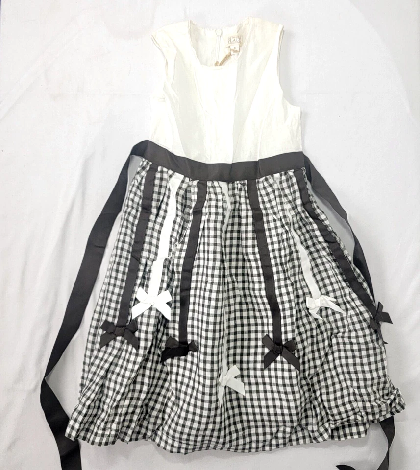 The Children's Place Girl's Sleeveless Dress New Size 6 Brown White Plaid Linen - Image 1 of 4