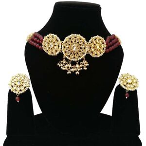 Pearls Line Stone Indian Meena Kundan Gold Plated Handmade Jewelry Necklace ES2