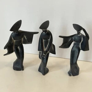 James Mont Gusseisen Geisha Figurenset 7"T MCM Mid Century Modern Vintage 3-teilig - Bild 1 von 8