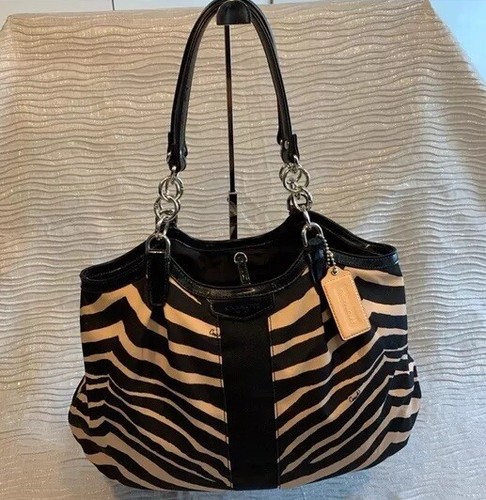 BORSA A TRACOLLA COACH FIRMA A RIGHE NERA STAMPA ZEBRA DEVIN