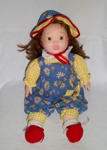 EDEN 14" Plush Vinyl Head DOLL Flowers Hat Dress Red Shoes Vintage Floral Baby  - Picture 1 of 4