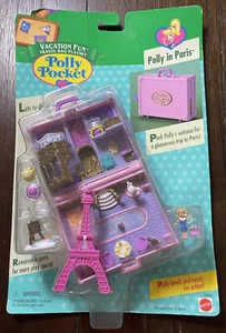 Vintage 1996 Polly Pocket Bluebird "Polly In Paris" New on Card Pink Suitcase - Picture 1 of 5