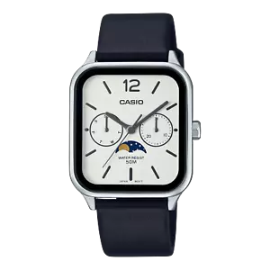 Casio Standard Moon Phase White Dial Black Leather Unisex Watch MTP-M305L-7A - Picture 1 of 4