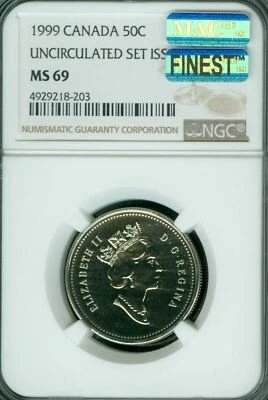 1999 CANADA 50 CENTS NGC MS69 PQ MAC FINEST GRADED MAC SPOTLESS * - Image 1 of 2
