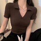 Street Style Cropped Shirts Women Summer Vneck Y2k Tops Short Sleeve Casual