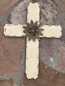 Cross Wall Hanging Wooden Metal 3D Decor Loving Rustic Art 15.5 X21x.5 - Picture 1 of 5