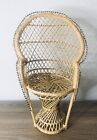 Vintage Wicker Peacock Fan Back Rattan Chair 16” Doll Or Plant Stand Boho Hip