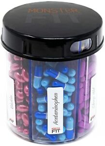 Monster Jr Supplement Pill Dispenser with Labels - Holds Small Medium Medication