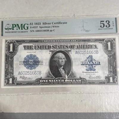 1923 $1 Silver Certificate PMG 53 FR-237 S/N A60251663B Large Bill - Image 1 of 4