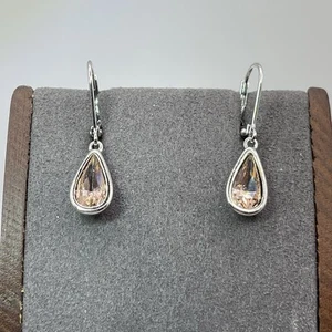 Swarovski Blush Pink Teardrop Crystal Earrings Silver Tone Leverback Signed - Picture 1 of 8