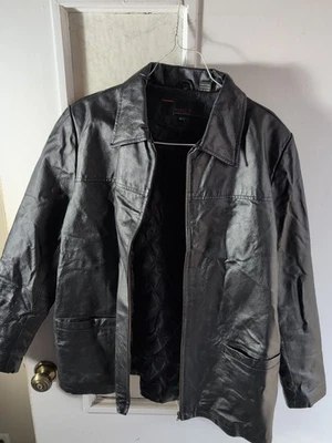Phase Two Black Leather Jacket Mens XL Full Zip Quilted Lined Collared - Image 1 of 4