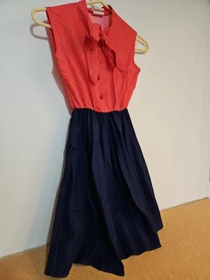 Vintage Red Polka-dot White and Navy Blue Dress Child Size 8, Union Made  - Image 1 of 4