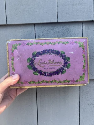 Vintage 1920 Louis Sherry New York CanCo lata metal articulado caixa de chocolate rosa - Imagem 1 de 4