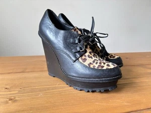 Aldo Animal Print Leopard Platform Wedge Black Shoes Womens Size UK 6 EU 39 - Picture 1 of 13