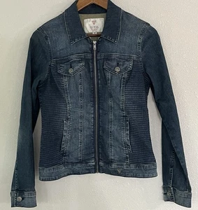 Guess Jean Jacket Women’s Blue Denim zippered Moto Trucker Size M - Picture 1 of 6