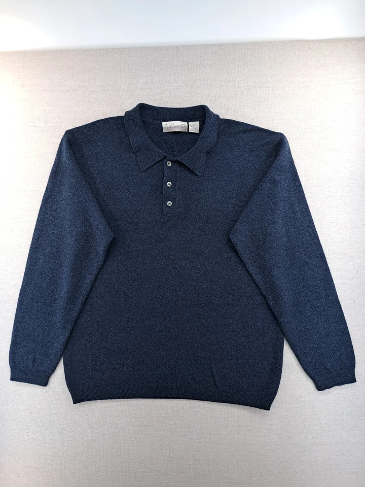 Vtg Fieldmaster Polo Sweater Mens Large Indigo Double Knit Textured Japan - Image 1 of 4