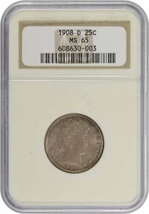 1908-D Barber Silver Quarter MS65 NGC - Picture 1 of 4