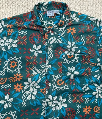 Vintage OP Ocean Pacific Shirt Mens L Blue Hawaiian All Over Print Button Down - Image 1 of 4