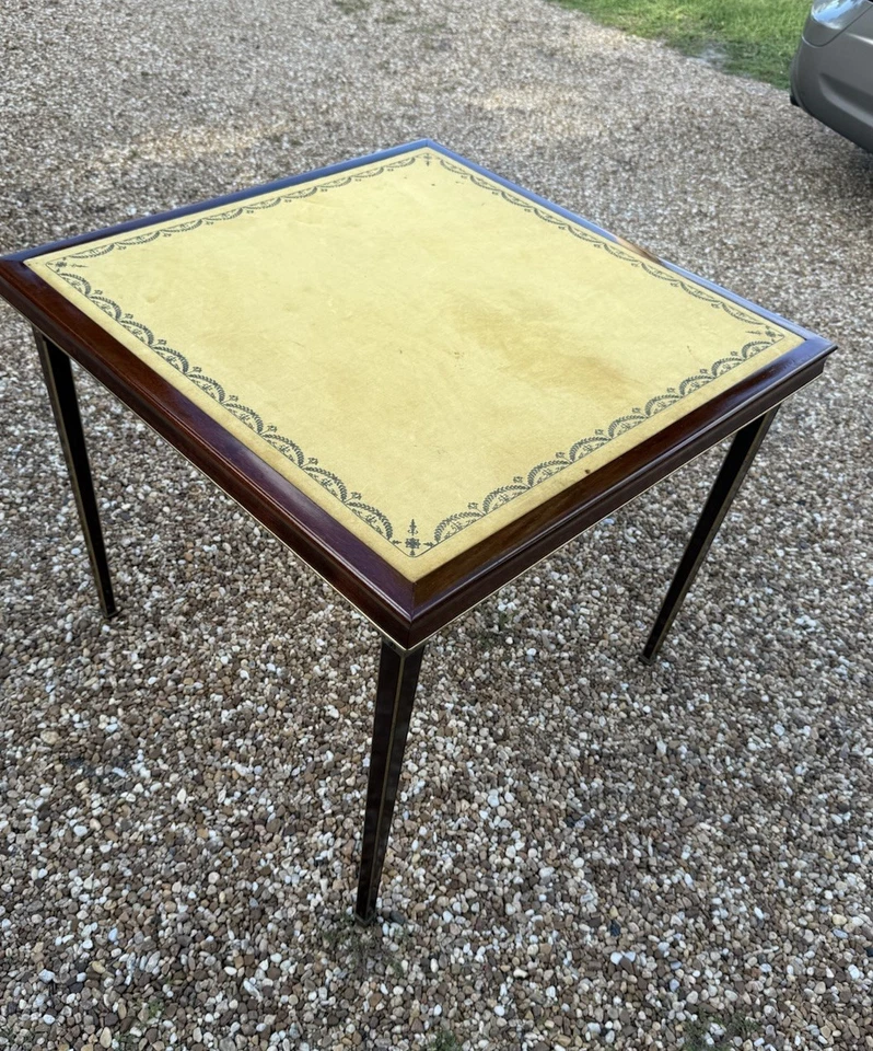 Antigua mesa de juego plegable estilo director francés latón caoba Jeu Foto 1 de 4