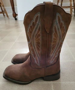 Stivali da cowboy J's.o.l.e Western ricamati punta quadrata marrone taglia 38 - US 8 - Foto 1 di 10
