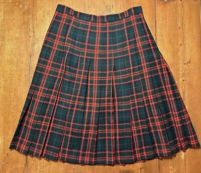 Falda LL BEAN Vintage Lana Plisada a Cuadros Roja/Verde/Azul Talla 16 Hecha en Escocia Foto 1 de 4