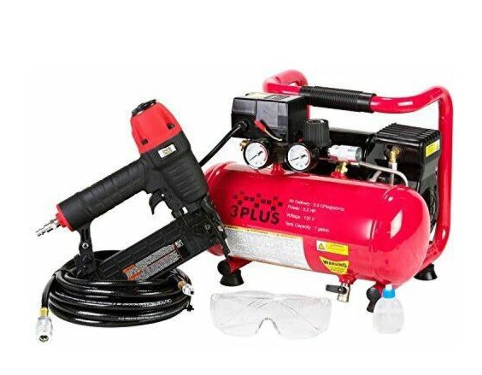 3PLUS HCB050401 18 号 Brad Nailer 和静音空气压缩机组合全新/开箱 — 第 1/4 张图片