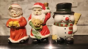 Pupazzo di neve vintage Mr & Mrs Babbo Natale porcellana Natale 4" raro - Foto 1 di 3