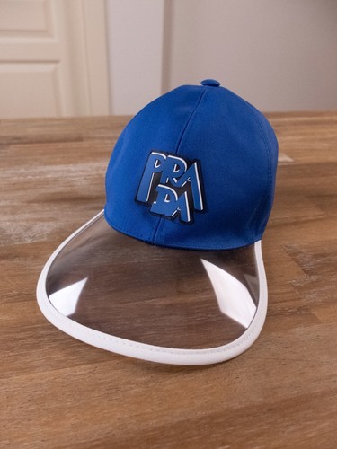 PRADA blu gomma bianca logo PVC visiera trasparente berretto da baseball taglia small autentico