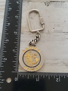 "Aloha Hawaii Oval Keychain - Tropical Souvenir Movable Center Ue - Picture 1 of 3