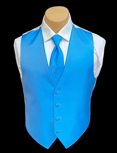 Men's Blue Tuxedo Vest with Tie Bow or Long Groom Prom Wedding Party Cruise - Picture 1 of 10